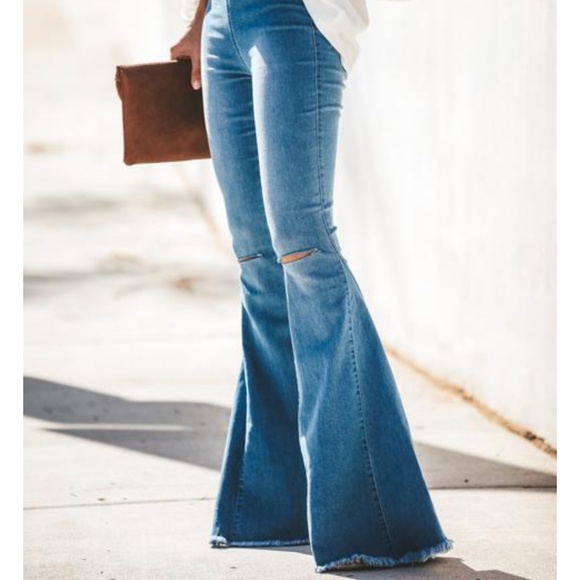 GINGER Distressed Bell Bottom Jeans - Picture 1 of 12